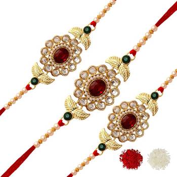 Maroon Color Combo Of 3 Pieces Kundan Rakhi 1