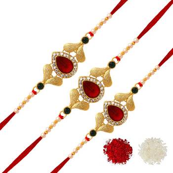 Maroon Color Combo Of 3 Pieces Kundan Rakhi 1