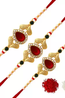 Maroon Color Combo Of 3 Pieces Kundan Rakhi