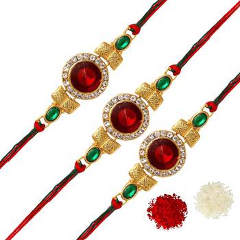 Maroon Color Combo Of 3 Pieces Kundan Rakhi 1