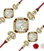White Color Combo Of 3 Pieces Kundan Rakhi