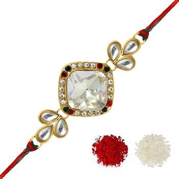 White Color Combo Of 3 Pieces Kundan Rakhi 2