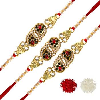 Maroon Color Combo Of 3 Pieces Kundan Rakhi 1