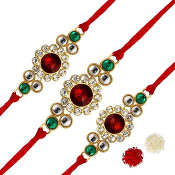 Maroon Color Combo Of 3 Pieces Kundan Rakhi 1