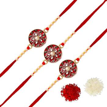 Maroon Color Combo Of 3 Pieces Kundan Rakhi 1