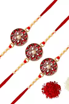 Maroon Color Combo Of 3 Pieces Kundan Rakhi