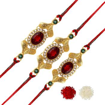 Maroon Color Combo Of 3 Pieces Kundan Rakhi 1