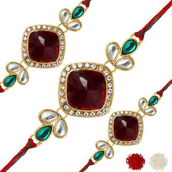 Maroon Color Combo Of 3 Pieces Kundan Rakhi 1