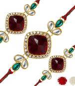 Maroon Color Combo Of 3 Pieces Kundan Rakhi