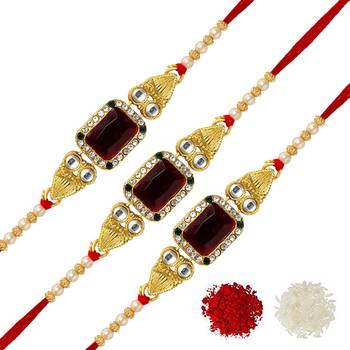 Maroon Color Combo Of 3 Pieces Kundan Rakhi 1