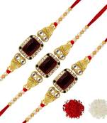 Maroon Color Combo Of 3 Pieces Kundan Rakhi