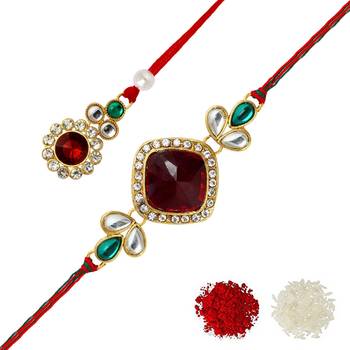 Maroon Color Bhaiya Bhabhi Kundan Rakhi 1