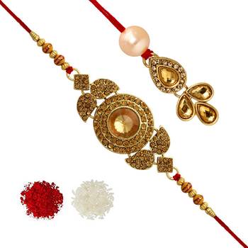 Gold Color Bhaiya Bhabhi Kundan Rakhi 1