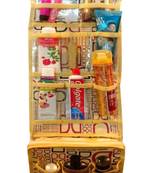 atorakushon   Fabric Multipurpose Hanging Makeup Pouch Cosmetic toiletary Jewelry Wardrobe Organiser Vanity Box Golden