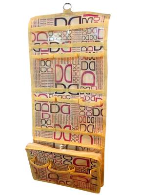 atorakushon   Fabric Multipurpose Hanging Makeup Pouch Cosmetic toiletary Jewelry Wardrobe Organiser Vanity Box Golden 2