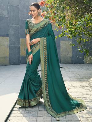 Green embroidered fancy fabric saree with blouse 1