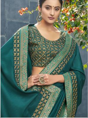 Green embroidered fancy fabric saree with blouse 2