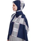 Justkartit Outdoor Wear Navy Blue Color Checked Strips Printed Islamic Wear Scarf Hijab Dupatta 