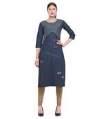 Blue embroidered cotton ethnic-kurtis