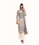 Set of Grey Embroidered kurta palazzo and dupatta