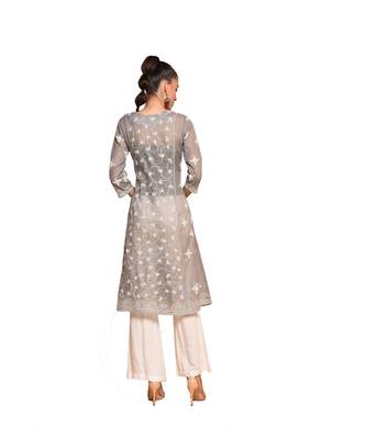 Set of Grey Embroidered kurta palazzo and dupatta 2