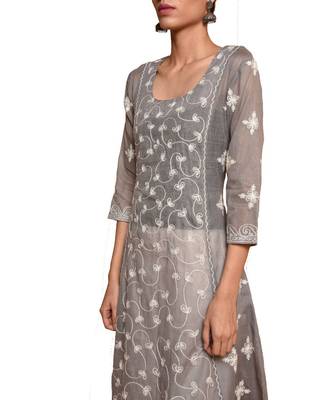 Set of Grey Embroidered kurta palazzo and dupatta 3