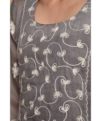 Set of Grey Embroidered kurta palazzo and dupatta 5