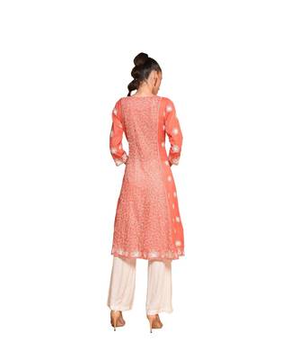 Set of Peach Embroidered kurta palazzo and dupatta 2