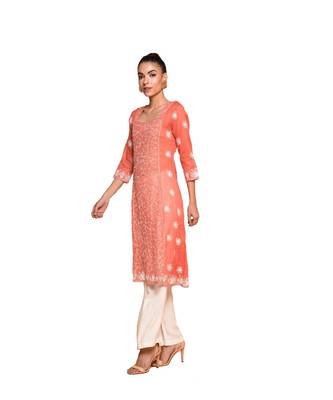 Set of Peach Embroidered kurta palazzo and dupatta 3