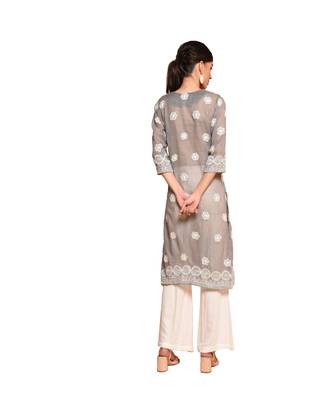 Set of Grey Embroidered kurta palazzo and dupatta 2