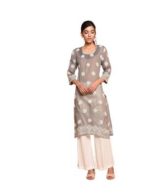 Set of Grey Embroidered kurta palazzo and dupatta 4