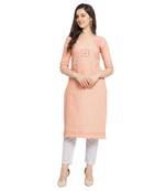 Peach plain cotton kurtas-and-kurtis