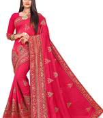 Pink embroidered art silk saree with blouse