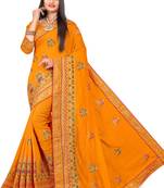 Mustard embroidered art silk saree with blouse