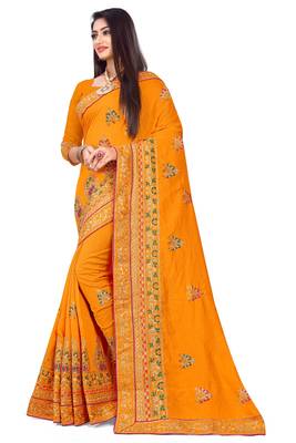 Mustard embroidered art silk saree with blouse 2