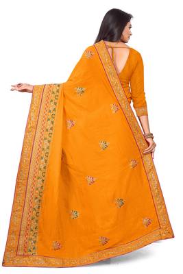 Mustard embroidered art silk saree with blouse 3