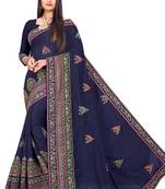 Navy blue embroidered art silk saree with blouse