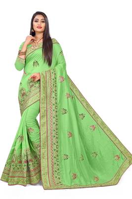 Green embroidered art silk saree with blouse 1