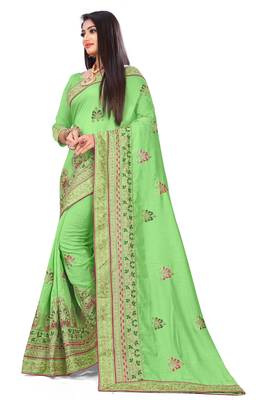 Green embroidered art silk saree with blouse 2