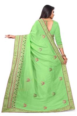 Green embroidered art silk saree with blouse 3