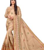 Beige embroidered art silk saree with blouse