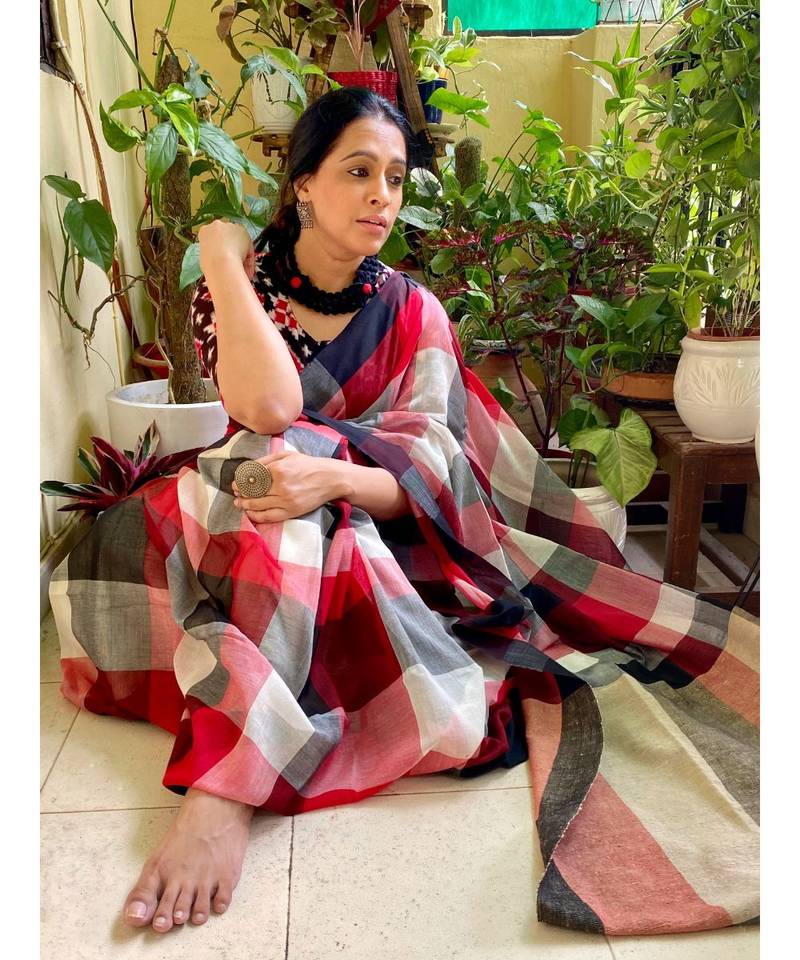 Stunning Khadi cotton in multicolor checks