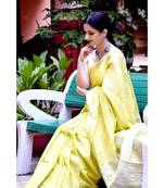 Khadi slub cotton in stunning lime yellow with silver threadwork on pallu & border