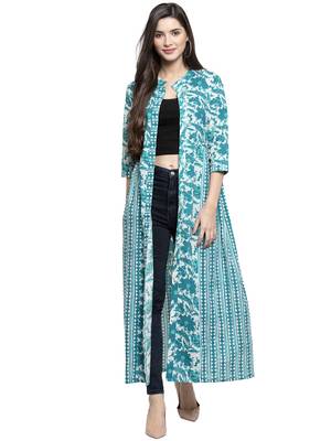 White and Turquoise Casual Shrug for Women 1