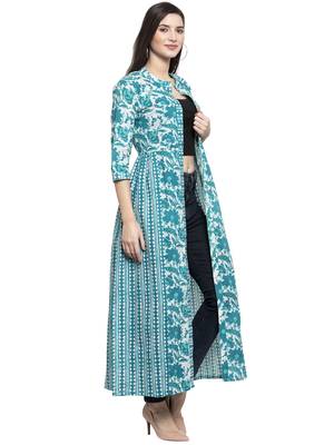 White and Turquoise Casual Shrug for Women 3