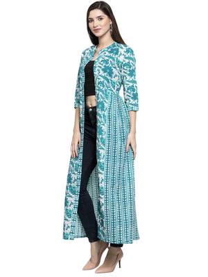 White and Turquoise Casual Shrug for Women 4