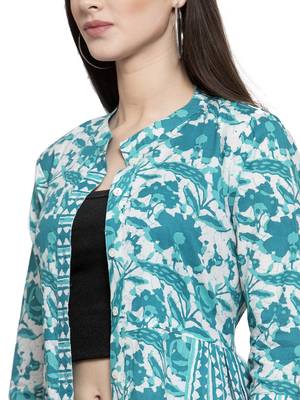 White and Turquoise Casual Shrug for Women 5
