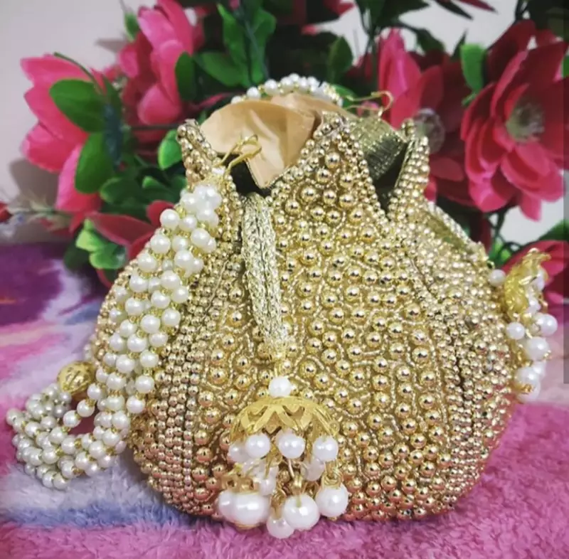 Worthyy Enterprises Women's Pearl Lotus Potli (Gold)