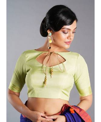 sage green blouse with mukaish border 1