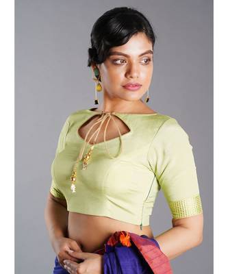 sage green blouse with mukaish border 2